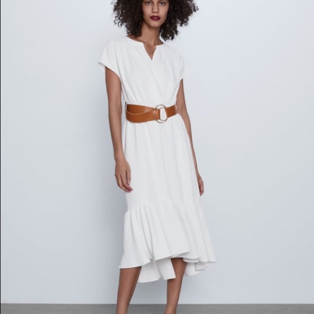 NWT ZARA White MIDI dress with belt